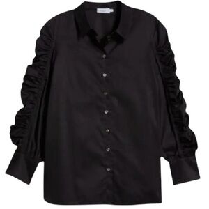 Harshman Juliana Black Cotton Ruched Sleeve Shirt 2X in Original Packaging NWT